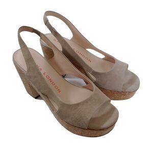 Sacha London Ilsa Women's Beige Open Toe Cork Heel Suede Shoes Size 10